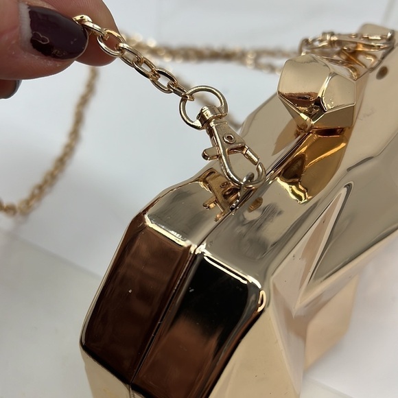 Rose Gold Metal Geometric Box Clutch Shoulder Bag - Picture 6 of 10